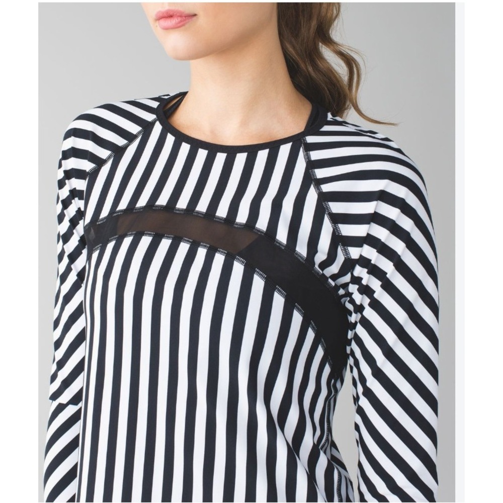 Lululemon Water Sun Runner LS Striped Mesh Top 6 Black White Warpstreme NWT